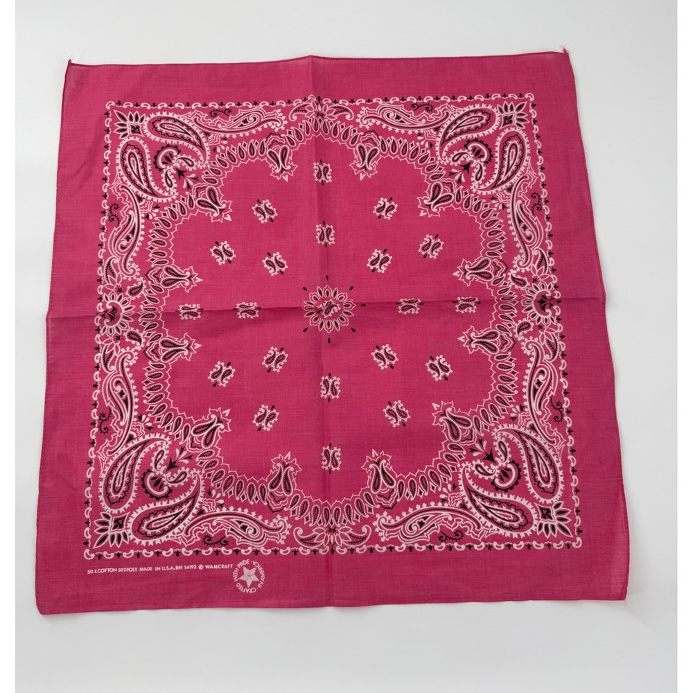 Vintage Wamcraft Pink Paisley Bandana Made in USA RN 14193 Cotton Poly Blend
